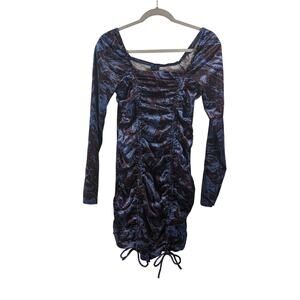 Wild Fable‎ Velvet Bodycon Dress Ruching Long Sleeve Purple Marble M Mini Party